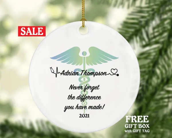 Personalized Medical Doctor Christmas Ornament Health Worker Gift from Patient for Nurse Physician Physical Therapist Practitioner MD RN PT