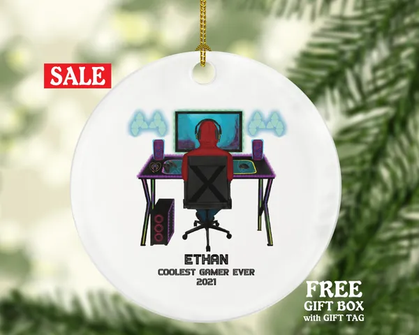 Video Game Player Gamer Boy Playing Game Christmas Ornament Personalized for Tree Gamer Male Controller Addict