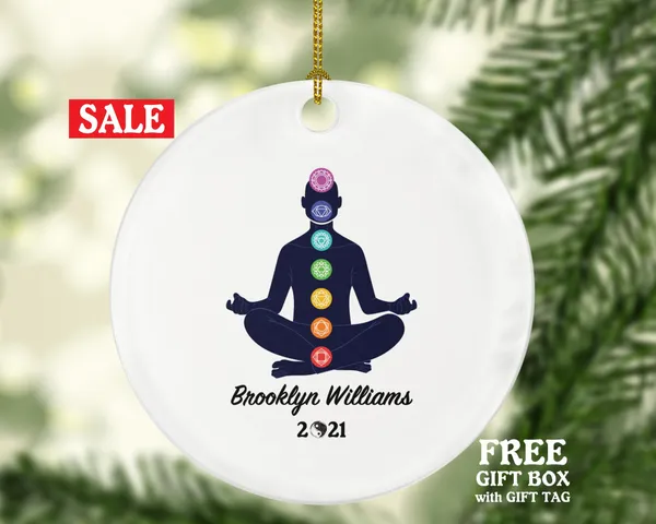 Chakra Christmas Ornament - Yoga Pose Personalized Meditation Happy Asanas, Stretching, Meditation Gift for Male Boy