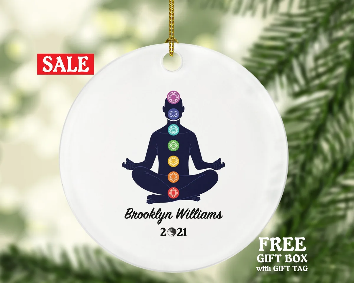 Chakra Christmas Ornament - Yoga Pose Personalized Meditation Happy Asanas, Stretching, Meditation Gift for Male Boy