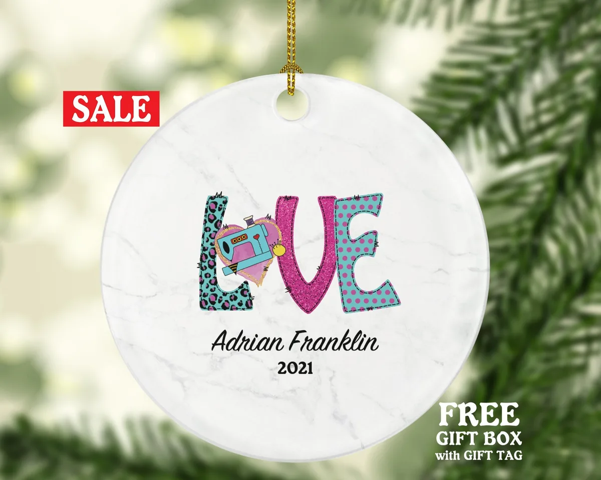Sewing Love Christmas Ornament Personalized - Sewing Lover - Sewer Quilter Stitcher Tailor Custom Gift - Sewing Machine Tree