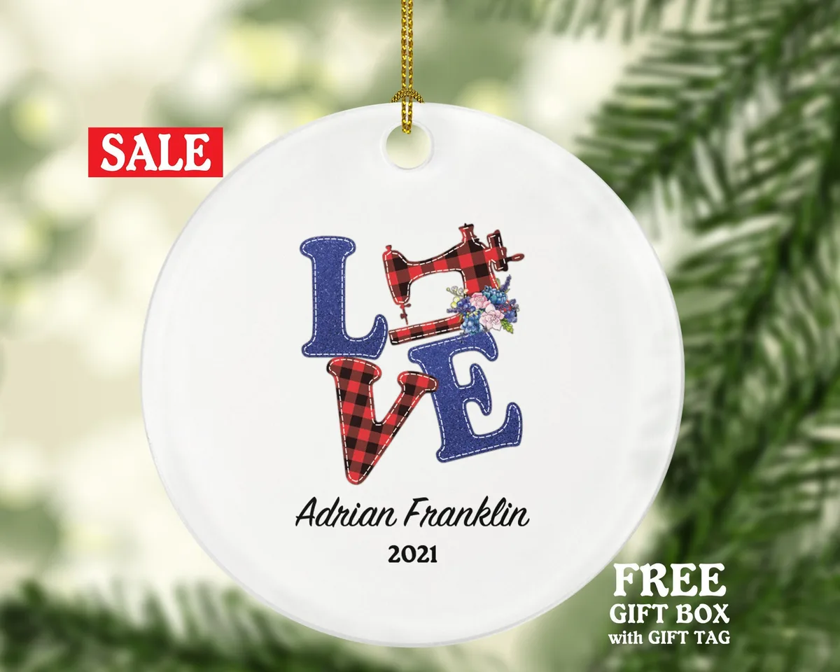 Sewing Love Christmas Ornament Personalized - Sewing Lover - Sewer Quilter Stitcher Tailor Custom Gift - Sewing Machine Tree