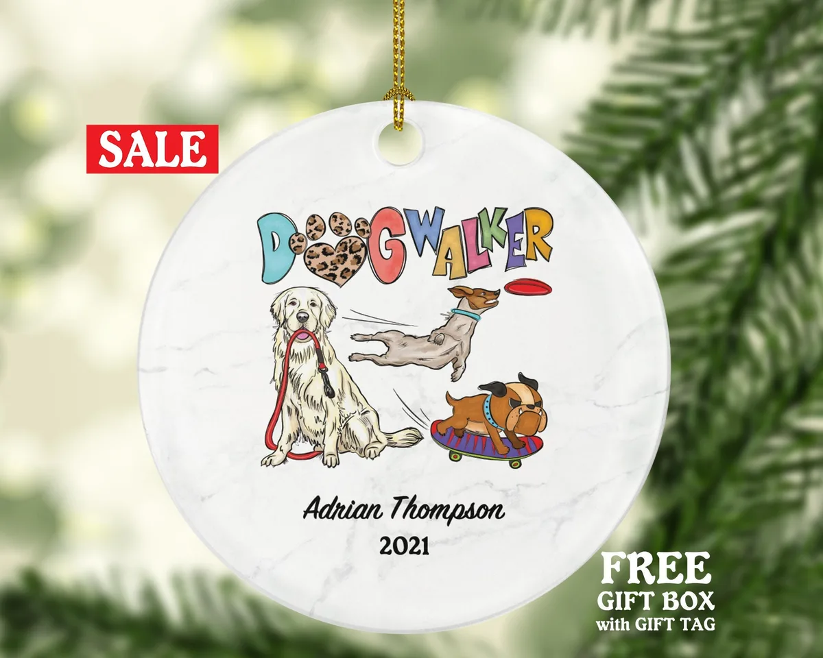 Dog Walker Christmas Ornament Personalized - Pets Dog Walker Gift, Custom Name, Fur Holiday