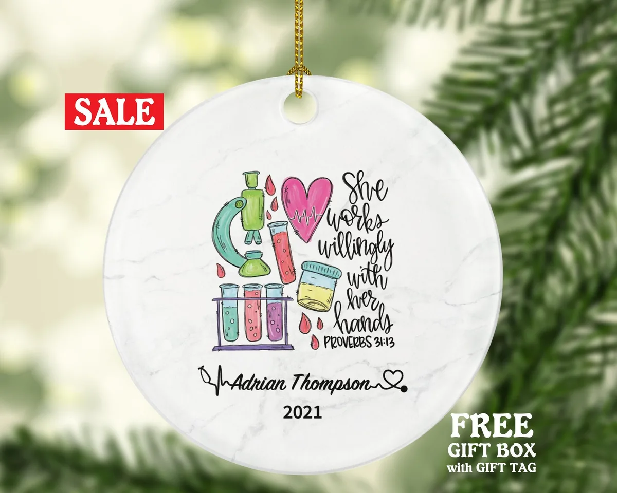 Lab Tech Christmas Ornament Personalized - Phlebotomist Gift, Healthcare Worker Essential Employee Appreciation, Hospital Worker
