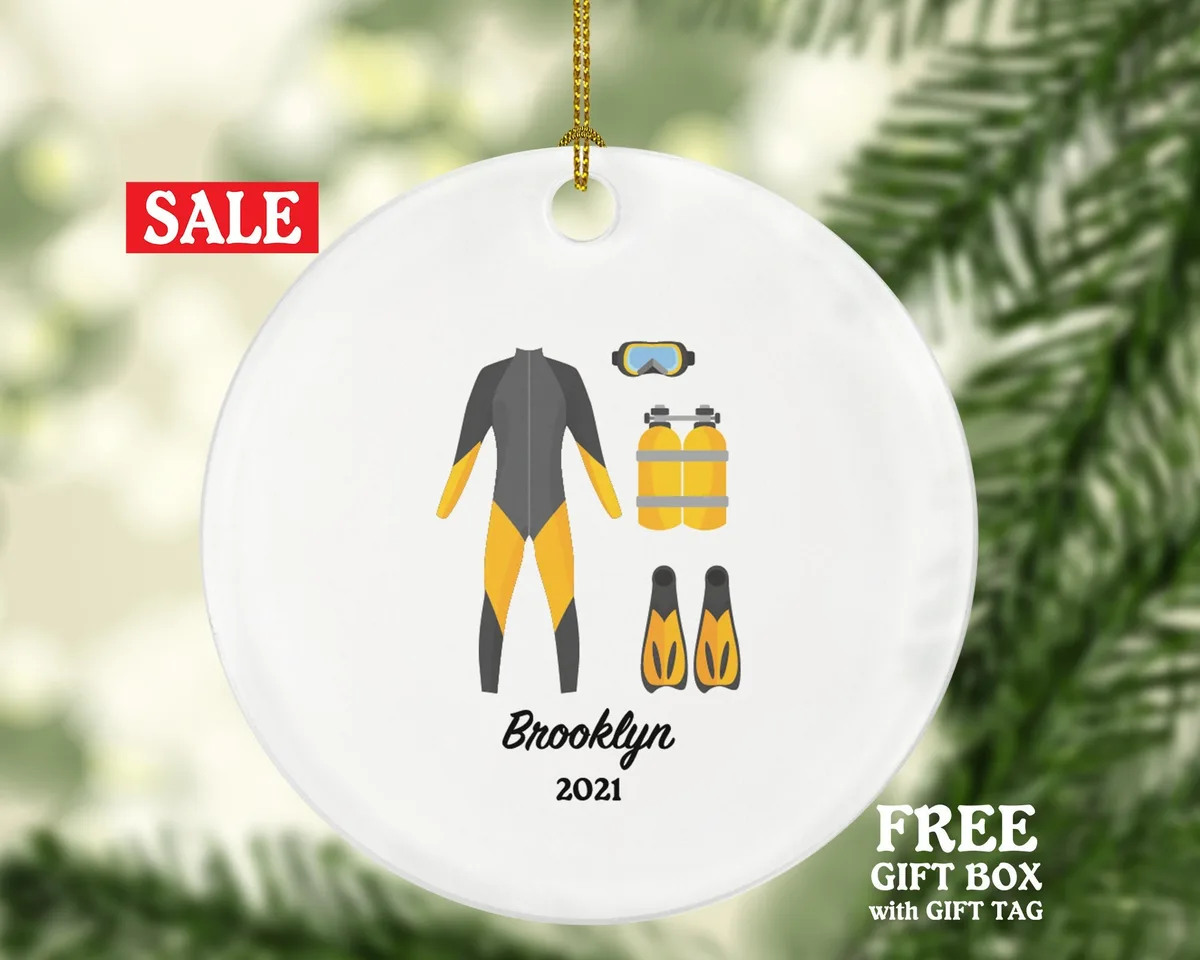 Personalized Scuba Diving Christmas Ornament, Diving Lover Gift, Diving Equipment Christmas Tree Ornament