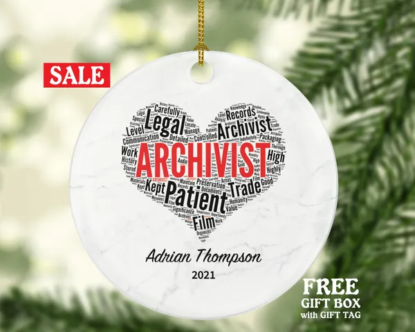 Archivist Christmas Ornament Personalized - Archives Specialists Technicians Conservators Records Managers Thank You Appreciation Gift