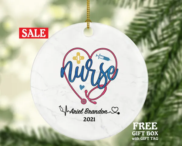 Nurse Christmas Ornament Personalized - Nursing Registered Nurse Health Worker Gift from Patient for Nurse RN Custom Medical