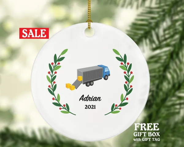 Logistics Truck Worker Christmas Ornament Personalized - Trucker Truck Christmas Heavy Duty Vehicle Gift for an Employee Employer Custom