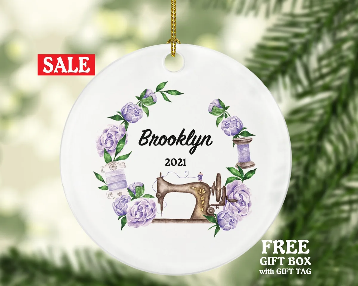 Sewing Christmas Ornament Personalized - Sewing Lover - Sewer Quilter Stitcher Tailor Custom Gift - Flowers