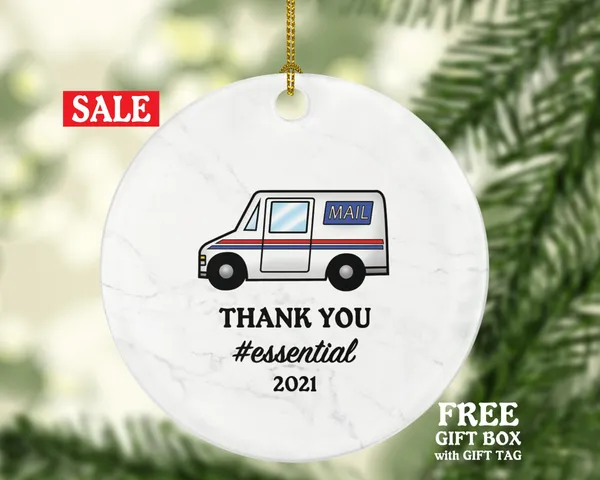 Mail Carrier Truck Postal Worker Christmas Ornament Personalized - Mailman Appreciation Gift Thank You Essential Worker Holiday