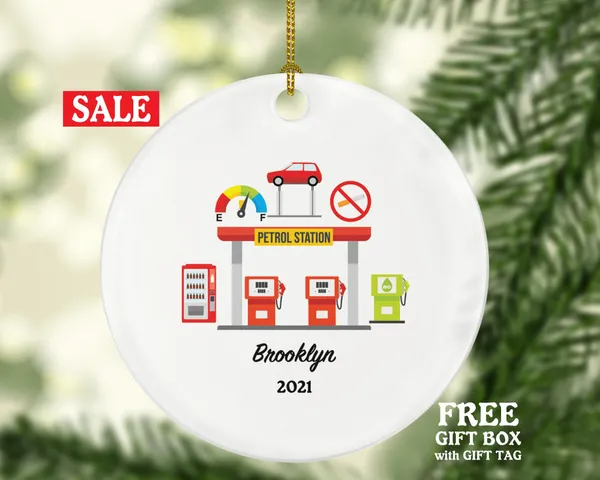 Gas Station Owner Worker Christmas Ornament Personalized - Gift for a Gas Station Custom Name