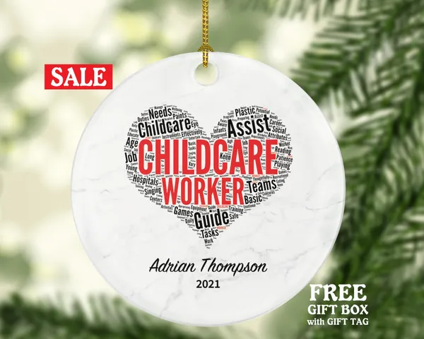 Childcare Worker Babysitter Big Sister Christmas Tree Ornament Personalized, Best Nanny Gift, #1 Babysitter Custom Holiday