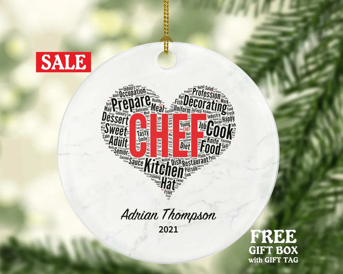 Chef Christmas Ornament Personalized, Custom Cooker Person with Name Gift for Chef Cooking Lover Inspirational