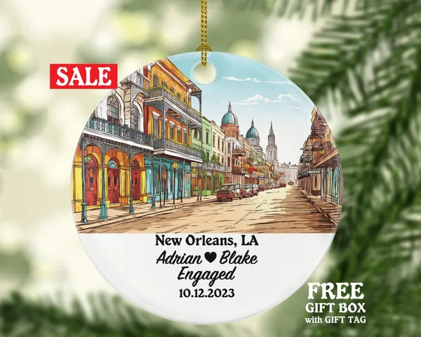 New Orleans Louisiana Christmas Ornament Personalized, LA Engaged Married Family Together Couple Travel Honeymoon Engagement Marriage
