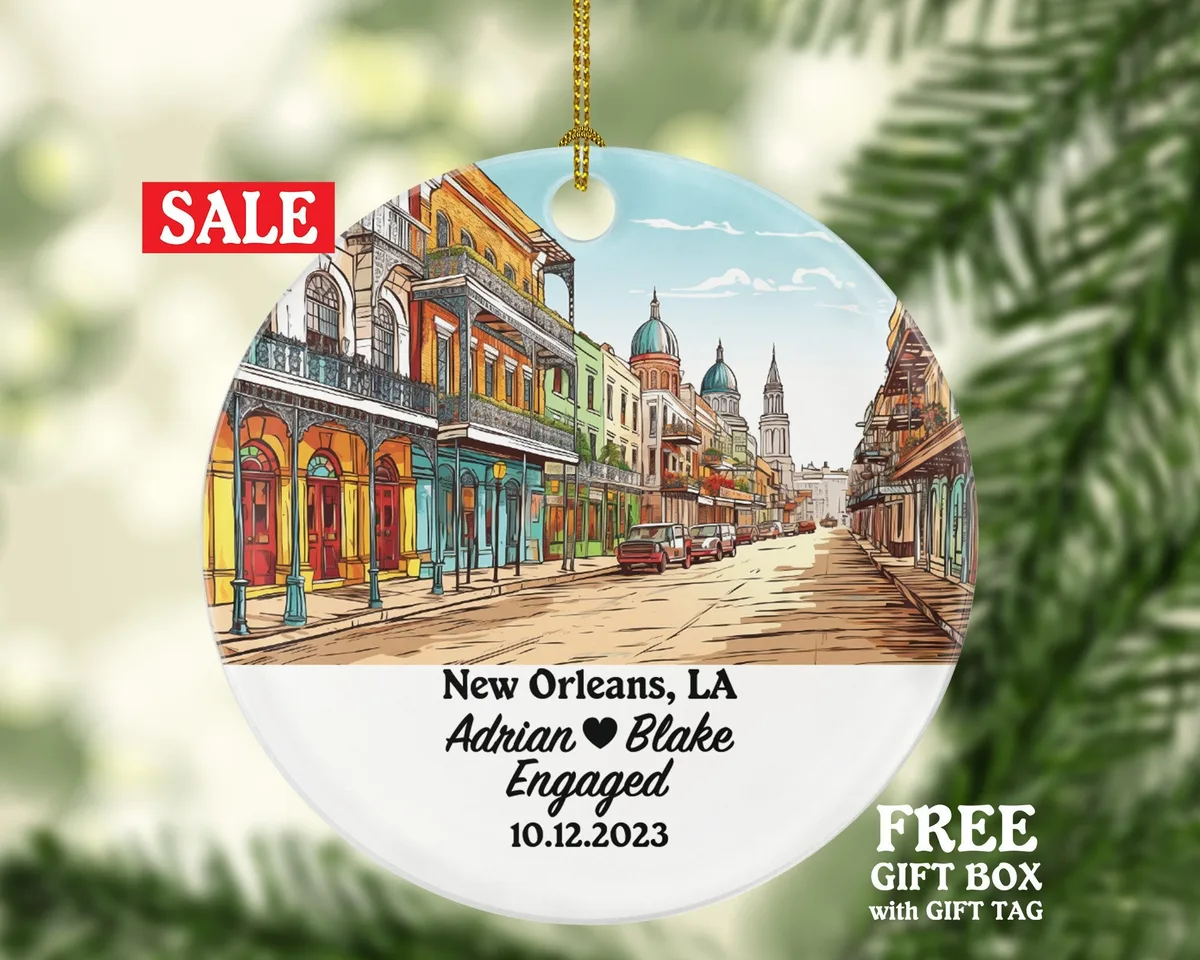New Orleans Louisiana Christmas Ornament Personalized, LA Engaged Married Family Together Couple Travel Honeymoon Engagement Marriage