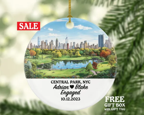 Central Park New York Christmas Ornament Personalized - Engaged Married Family Together Couple Travel Honeymoon Wedding Engagement Marriage