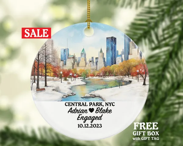 Central Park New York Christmas Ornament Personalized - Engaged Married Family Together Couple Travel Honeymoon Wedding Engagement Marriage