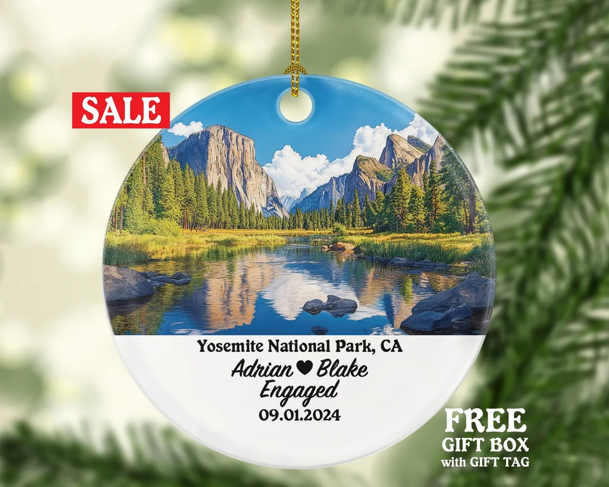 Yosemite National Park Christmas Ornament Personalized - CA Engaged Married Family Together Couple Travel Honeymoon Engagement Marriage