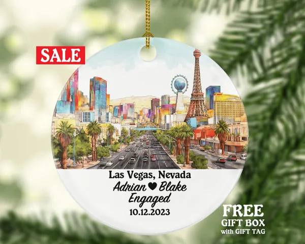 Las Vegas Nevada Christmas Ornament Personalized - NV Engaged Married Family Together Couple Travel Honeymoon Wedding Engagement Marriage