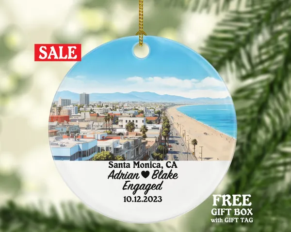 Santa Monica California Christmas Ornament Personalized - CA Engaged Married Family Together Couple Travel Honeymoon Engagement Marriage