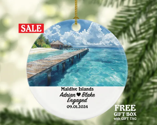 Maldives Christmas Ornament Personalized - Maldive Islands Engaged Married Family Together Couple Travel Honeymoon Engagement Marriage
