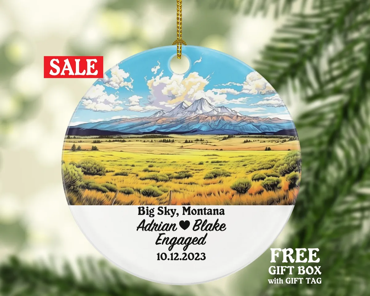Big Sky Montana Christmas Ornament, MT Engaged Married Family Together Couple Travel Honeymoon Wedding Engagement Marriage