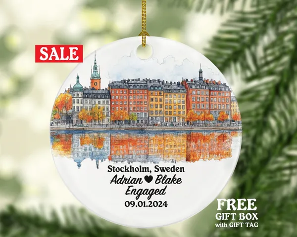 Stockholm Christmas Ornament Personalized - Sweden Engaged Married Family Together Couple Travel Honeymoon Engagement Marriage