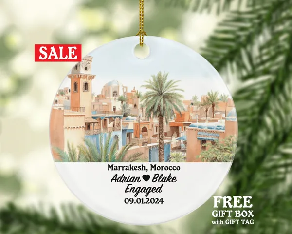 Marrakesh Christmas Ornament Personalized - Morocco Engaged Married Family Together Couple Travel Honeymoon Engagement Marriage