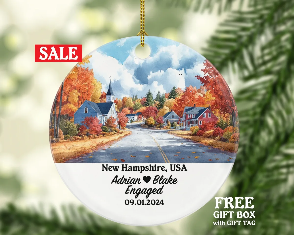New Hampshire Christmas Ornament Personalized - NH Engaged Married Family Together Couple Travel Honeymoon Engagement Marriage