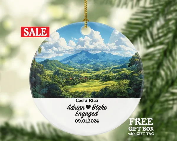 Costa Rica Christmas Ornament Personalized - Engaged Married Family Together Couple Travel Honeymoon Engagement Marriage