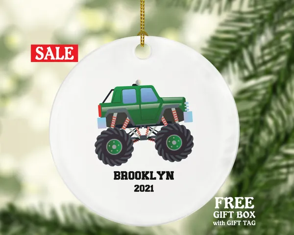 Monster Truck Personalized Christmas Ornament - Driving a Monster Truck  for Child or Anyone that Love Monster Trucks