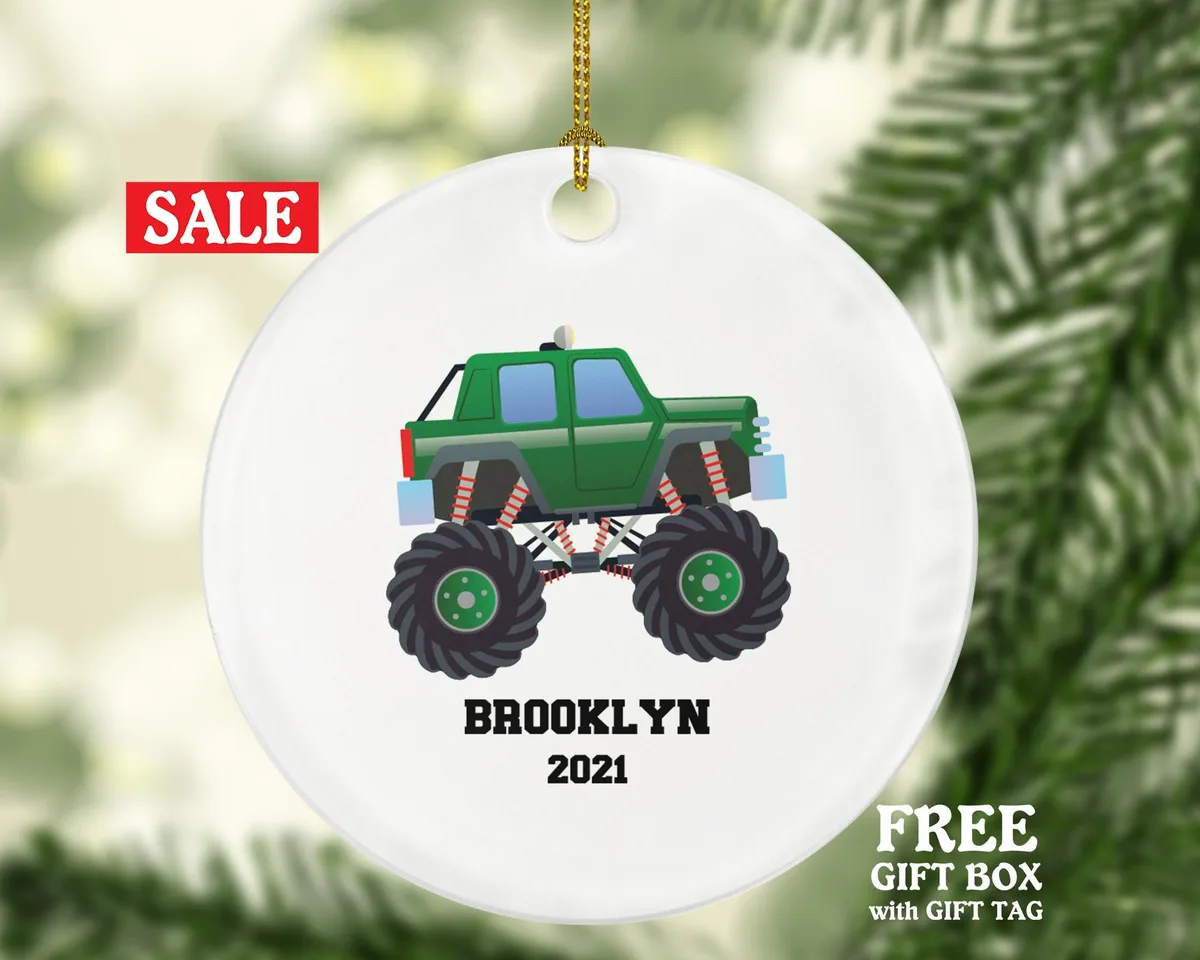 Monster Truck Personalized Christmas Ornament - Driving a Monster Truck for Child or Anyone that Love Monster Trucks