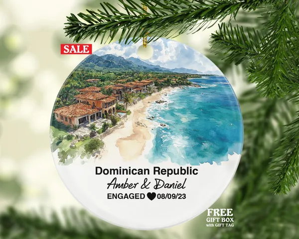 Custom Dominican Republic Christmas Ornament, Lush Rainforests, Personalized Couple Gift, Celebrate Wedding, Engagement, Honeymoon