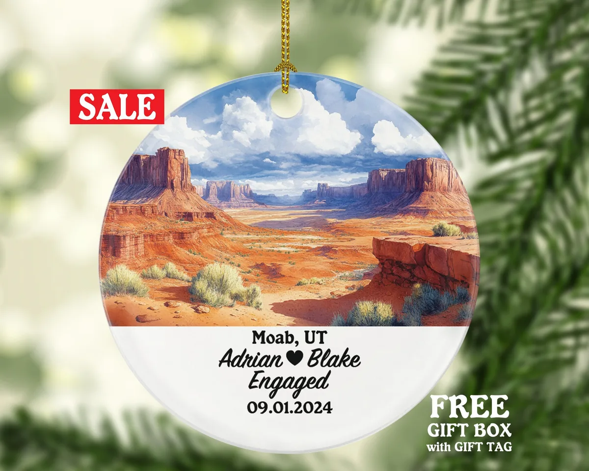Moab Christmas Ornament Personalized - Jordan Engaged Married Family Together Couple Travel Honeymoon Engagement Marriage
