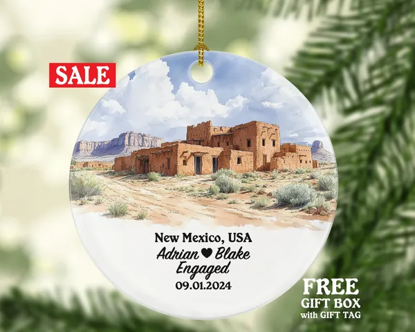 New Mexico Christmas Ornament Personalized - NM Engaged Married Family Together Couple Travel Honeymoon Engagement Marriage