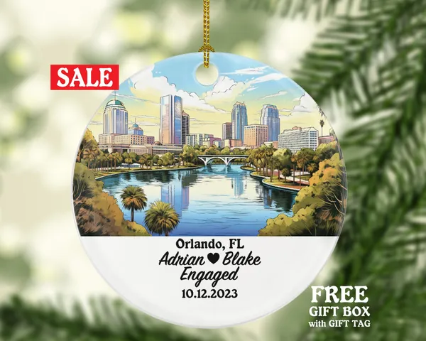 Orlando Florida Christmas Ornament Personalized, FL Engaged Married Family Together Couple Travel Honeymoon Wedding Engagement Marriage