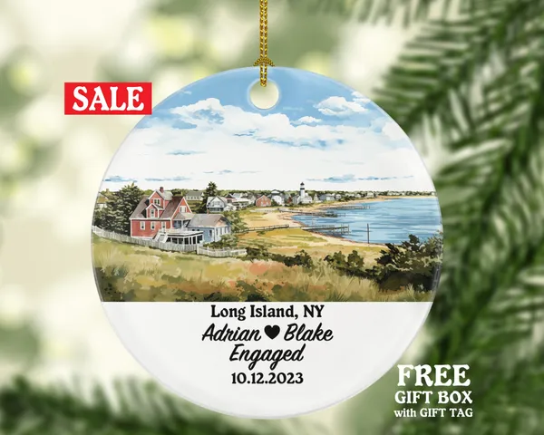 Long Island New York Christmas Ornament Personalized, NY Engaged Married Family Together Couple Travel Honeymoon Wedding Engagement Marriage