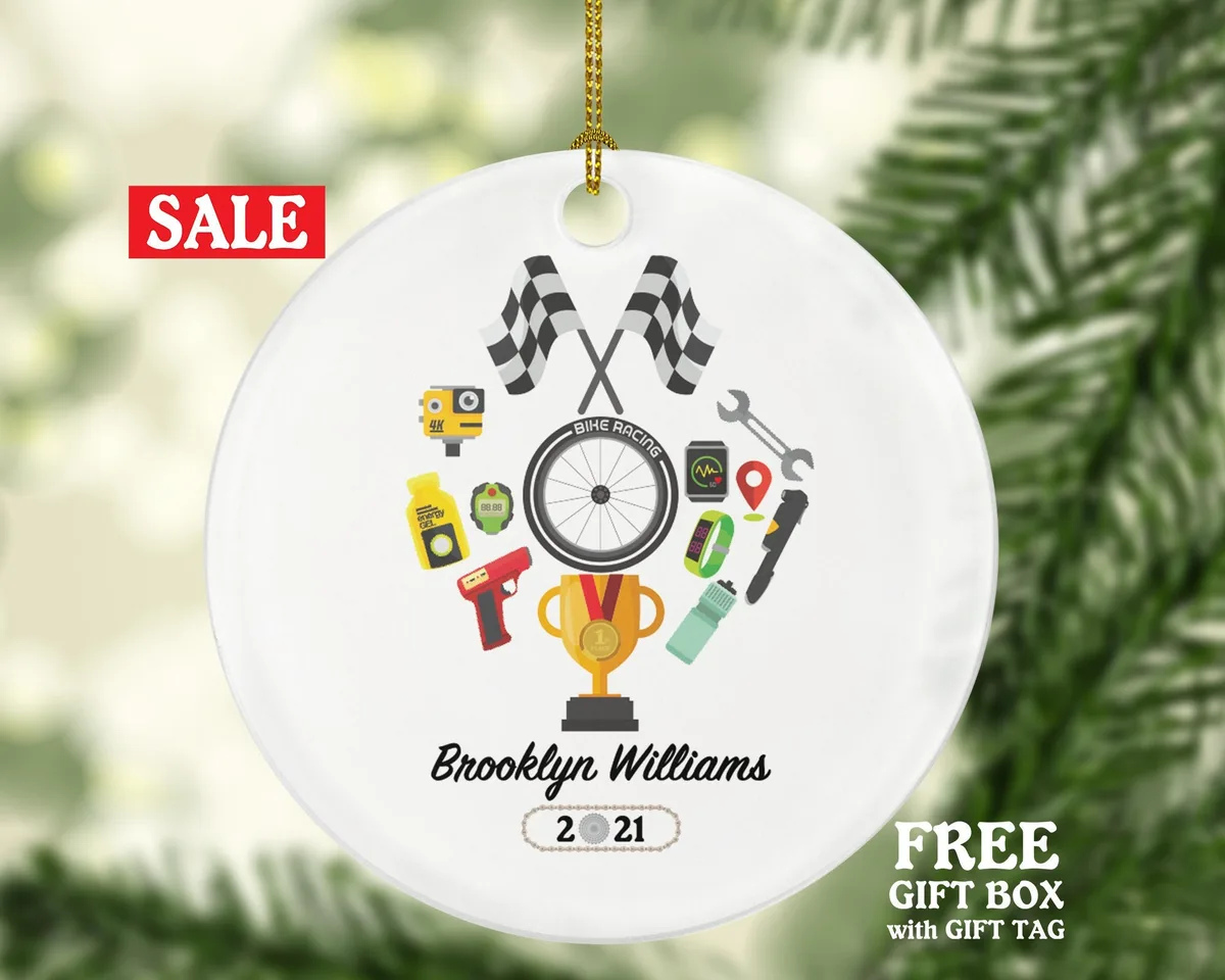 Bike Rider Racing Christmas Ornament - Biker Racer Personalized Gift Riding Bicycle Cyclist Cycling Gift