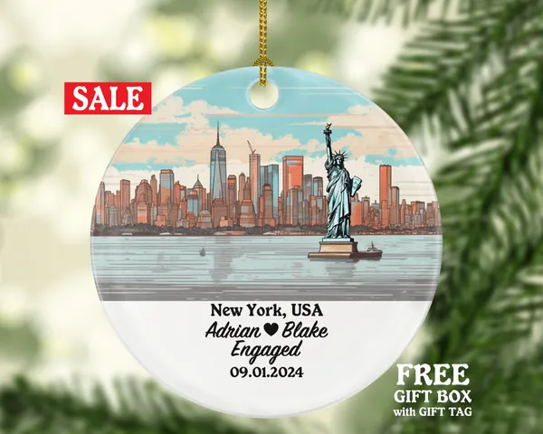 New York Christmas Ornament Personalized - NY Engaged Married Family Together Couple Travel Honeymoon Engagement Marriage