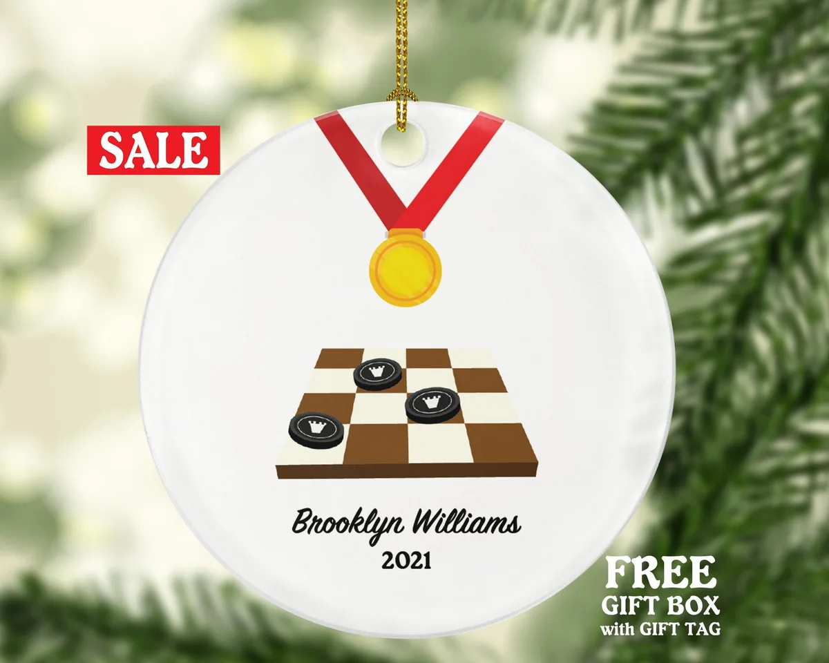 Checkers Player Christmas Custom Ornament, Enthusiast, Board Games Personalized