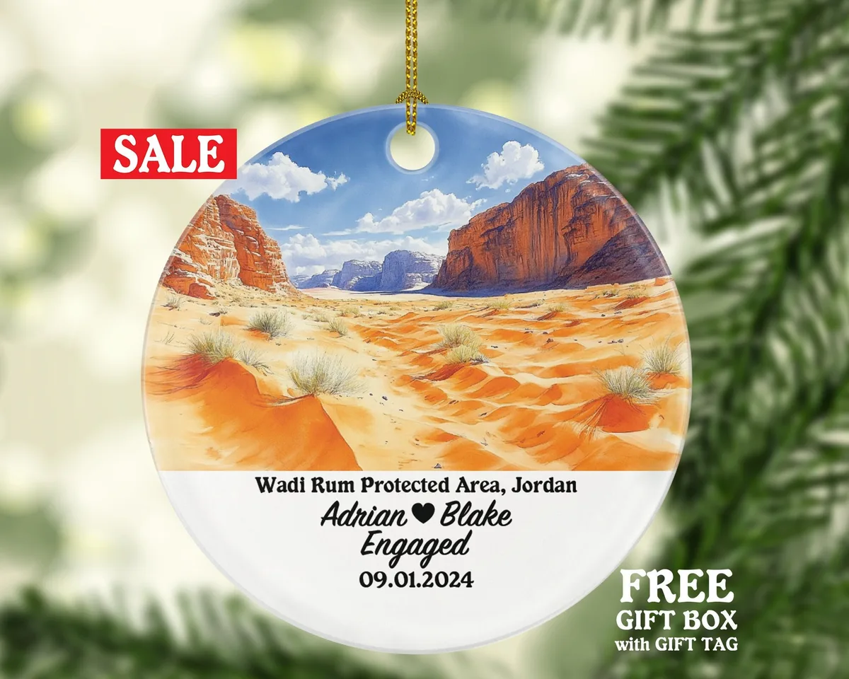Wadi Rum Protected Area Christmas Ornament Personalized - Jordan Engaged Married Family Together Couple Travel Honeymoon Engagement Marriage