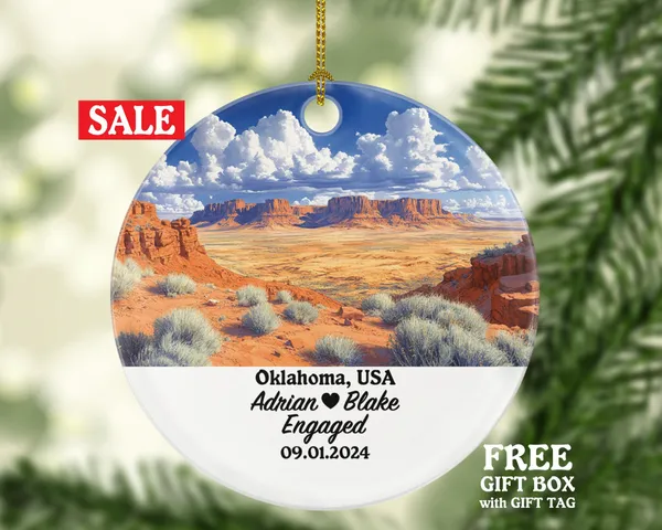Oklahoma Christmas Ornament Personalized - OK Engaged Married Family Together Couple Travel Honeymoon Engagement Marriage