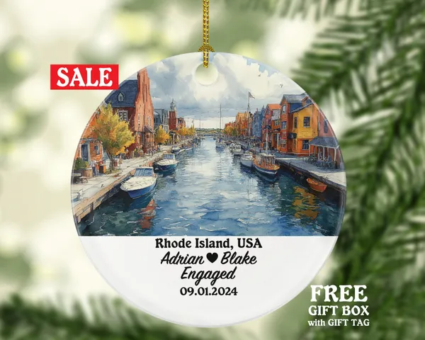 Rhode Island Christmas Ornament Personalized - RI Engaged Married Family Together Couple Travel Honeymoon Engagement Marriage