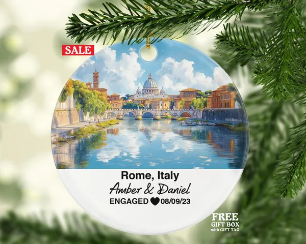 Custom Italy Rome Ornament, Pantheon, Vatican City, Personalized Couple Gift, Celebrate Wedding, Engagement, Honeymoon