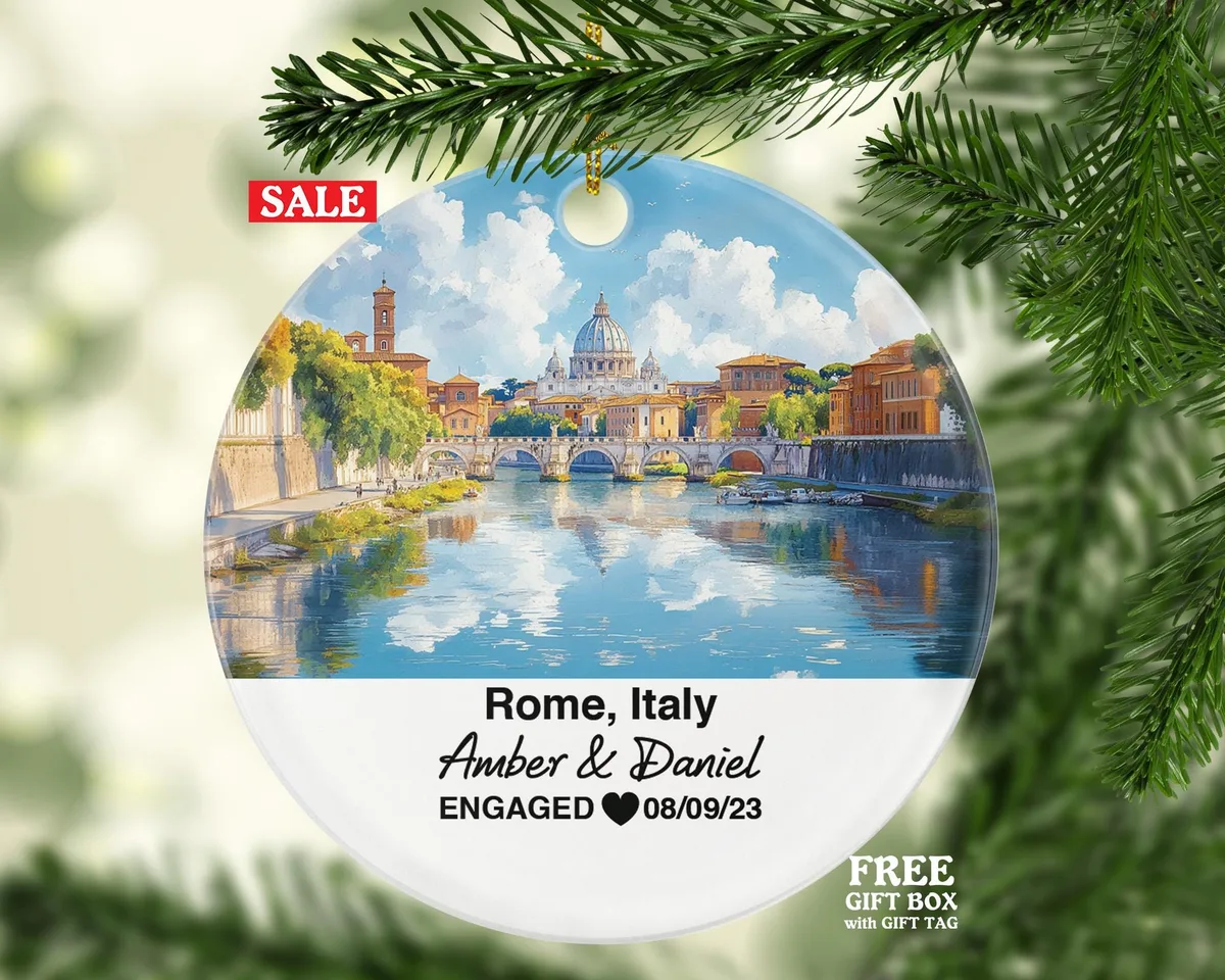 Custom Italy Rome Ornament, Pantheon, Vatican City, Personalized Couple Gift, Celebrate Wedding, Engagement, Honeymoon