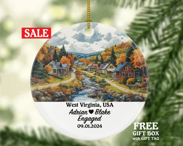 West Virginia Christmas Ornament Personalized - WV Engaged Married Family Together Couple Travel Honeymoon Engagement Marriage