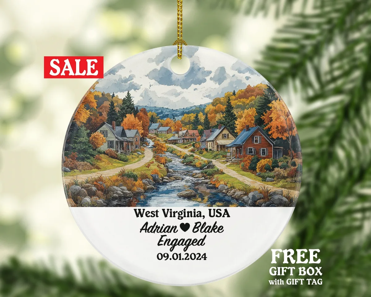 West Virginia Christmas Ornament Personalized - WV Engaged Married Family Together Couple Travel Honeymoon Engagement Marriage