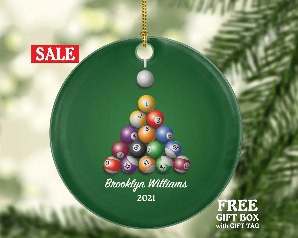 Billiard Game Player Christmas Ornament Personalized - Pool Table Ornament - 8 Ball Pool Player Gift Billiard Table Pool Tournament