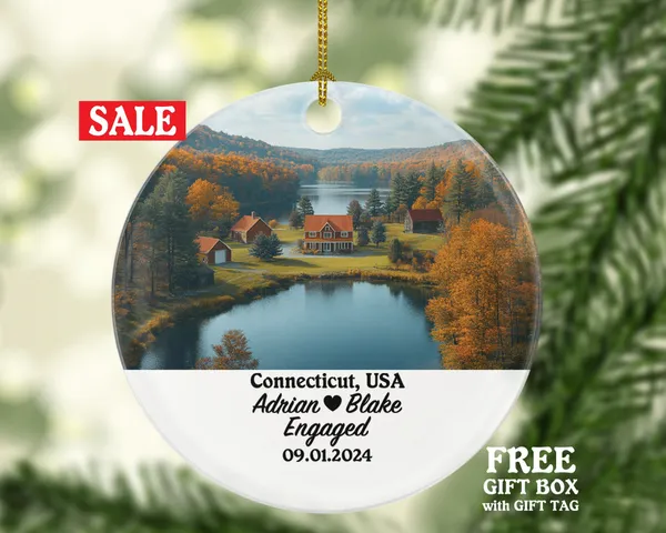 Connecticut Christmas Ornament Personalized - CT Engaged Married Family Together Couple Travel Honeymoon Engagement Marriage