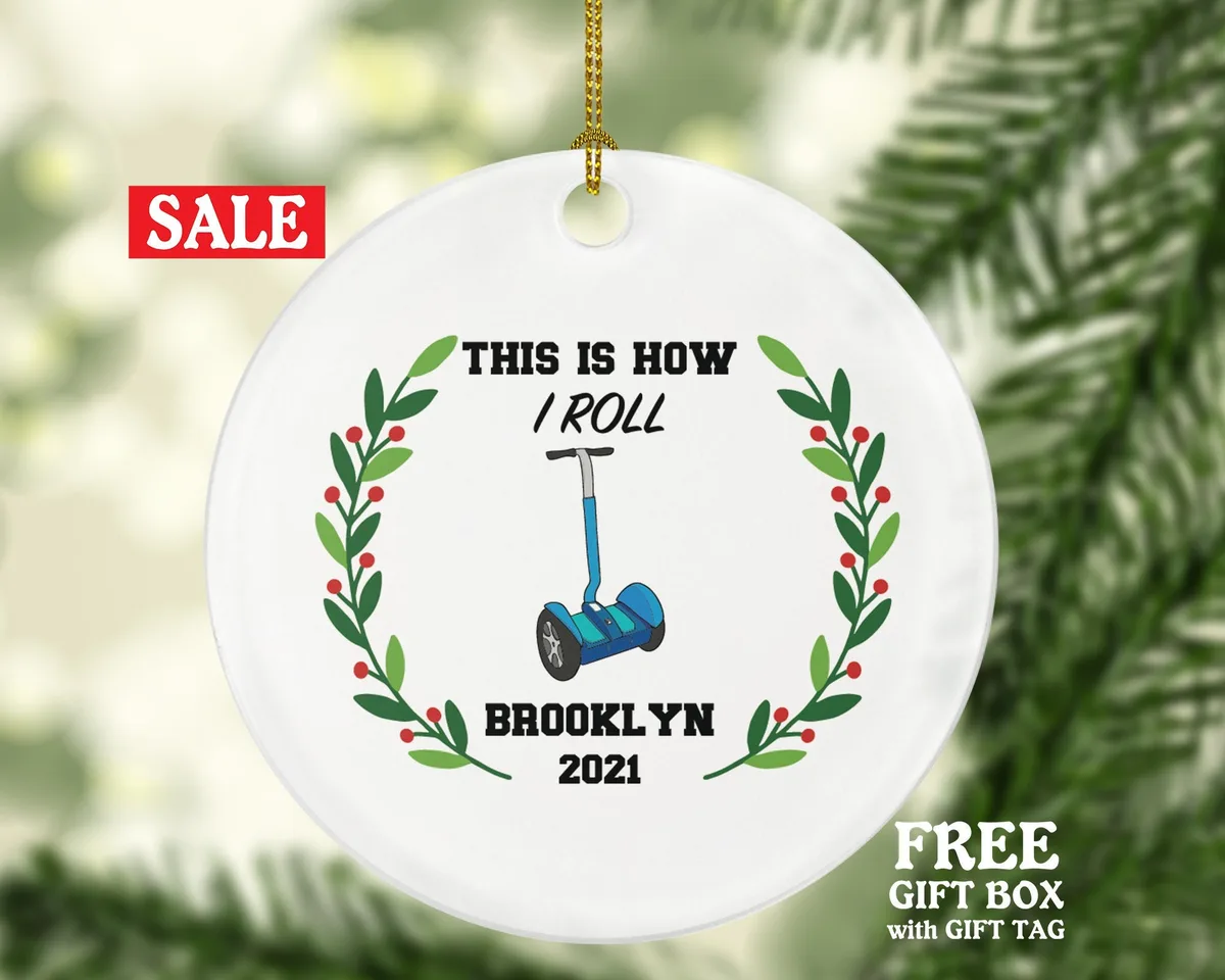 Electric Scooter Christmas Ornament Personalized - Hoverboard Riding Scooter Gift Motorized Kids Balance Board Wheel Scooter, Segway